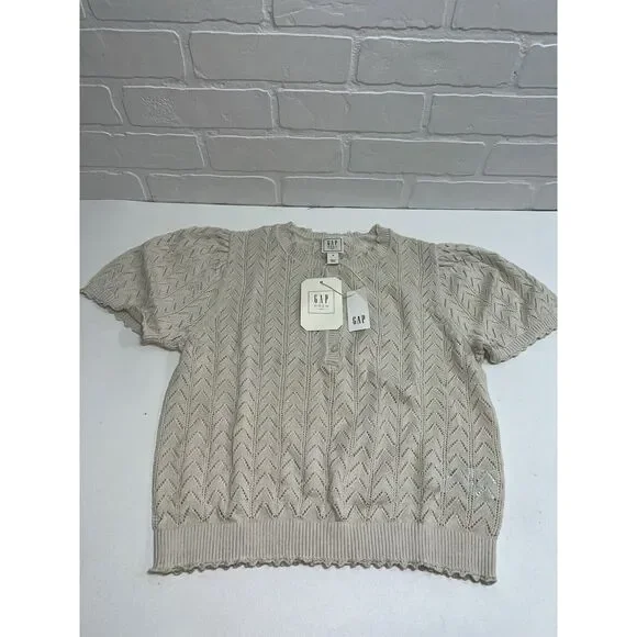 NWT! Gap × DÔEN Linen-Blend Pointelle Sweater MEDIUM Chine Beige $80 sold out - Picture 9 of 9